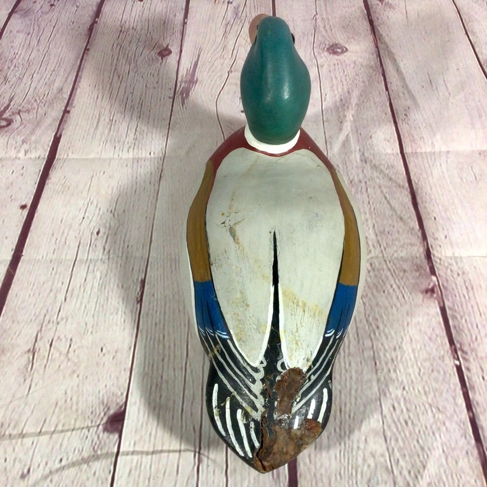 Vintage Hand Painted Wood Mallard Duck Decoy Pair with Glass Eyes - Picture 7 of 12